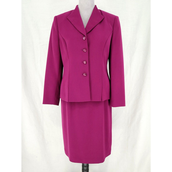 Le Suit Jackets & Blazers - Le Suit Skirt Suit Petite 8P Dark Pink Crepe Lined Straight Pencil Office Career